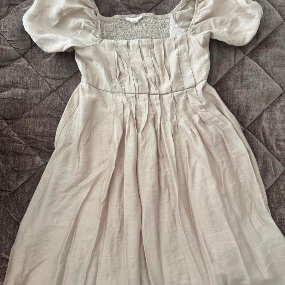 Blu Pepper Puff Sleeve Pleated Midi Dress Cream Small